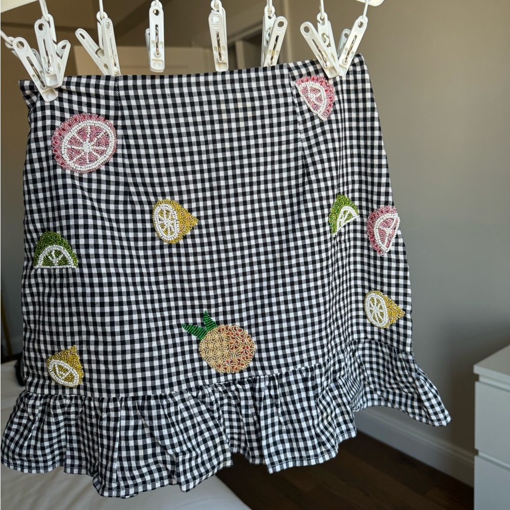 NWT Lovers and Friends Plaid Fruit Tie Top and skirt in XS